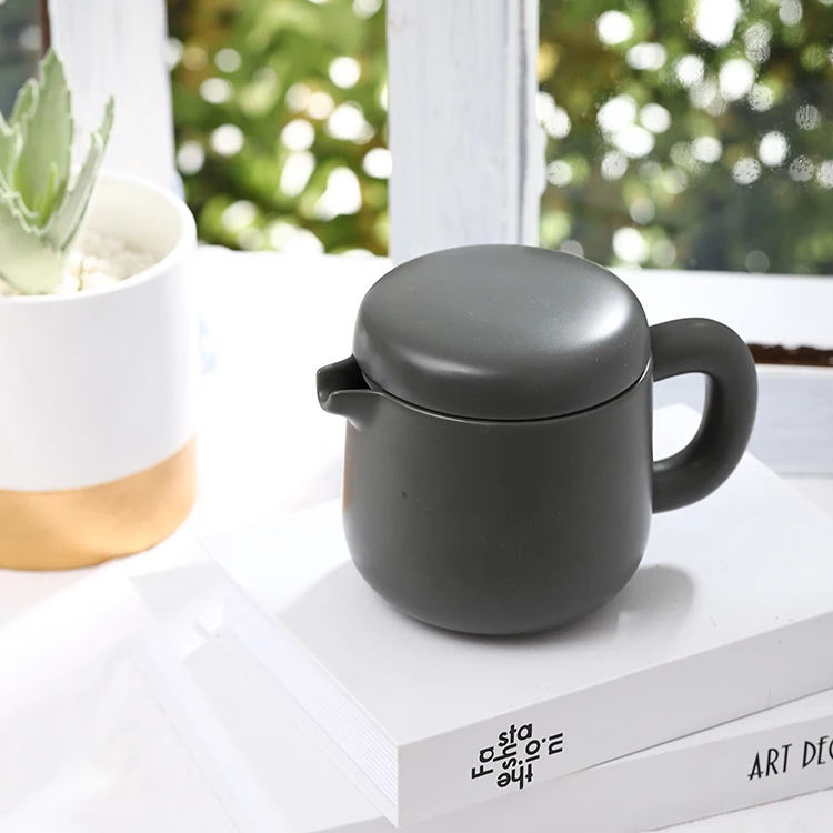 Matte custom logo tea set daily use item black white home goods teapot ceramic tea pot