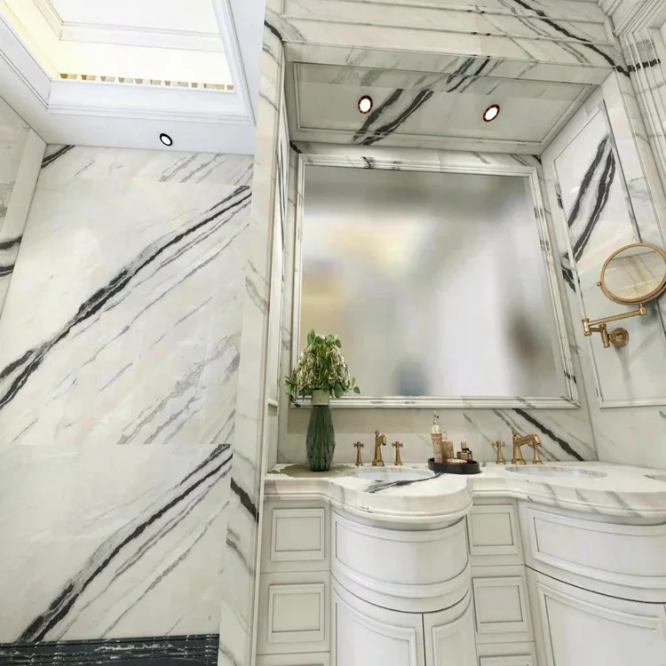wholesale china stone black veins white marble floor wall pavers marble tiles kitchen countertops panda white marble