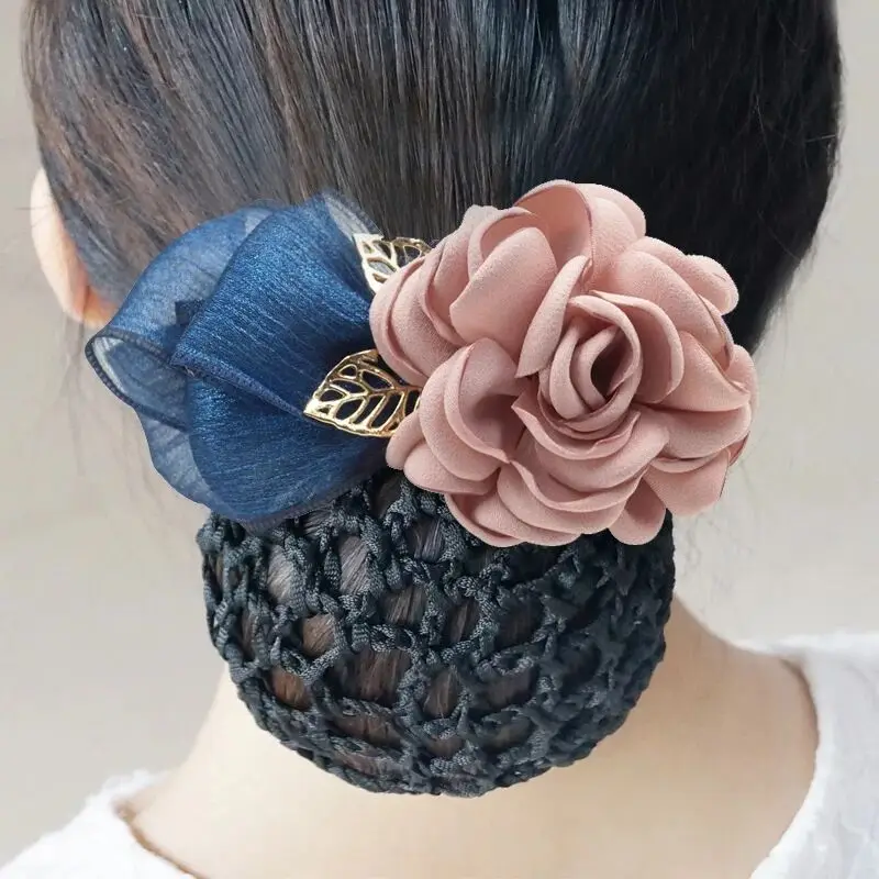 Factory direct sales simulation flower net spring clip Korean aviation professional bow flower net hairpin