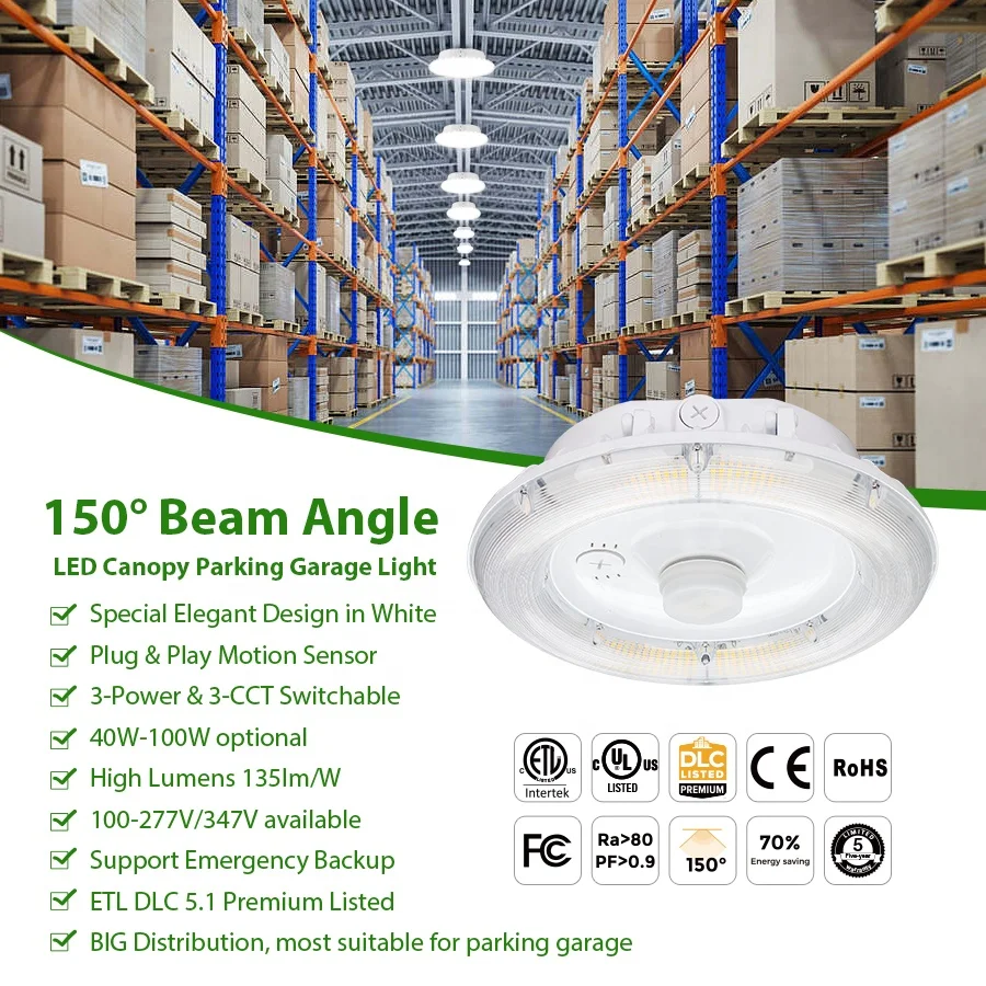 White Color Finish Led Canopy Light With Sensor Led Canopy Lights Parking Garage Canopy Light Outdoor