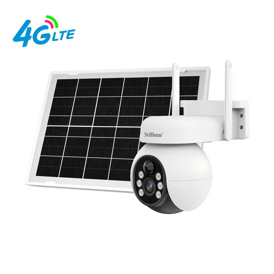 4G LTE Solar Security Camera Outdoor 4MP Battery Powered PTZ Camera PIR Motion Sensor Works with SriHomeAPP