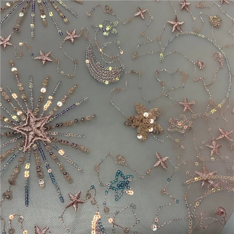 Design cheap design pink decorative floral sequin embroidered beaded tulle fabric mesh fabric