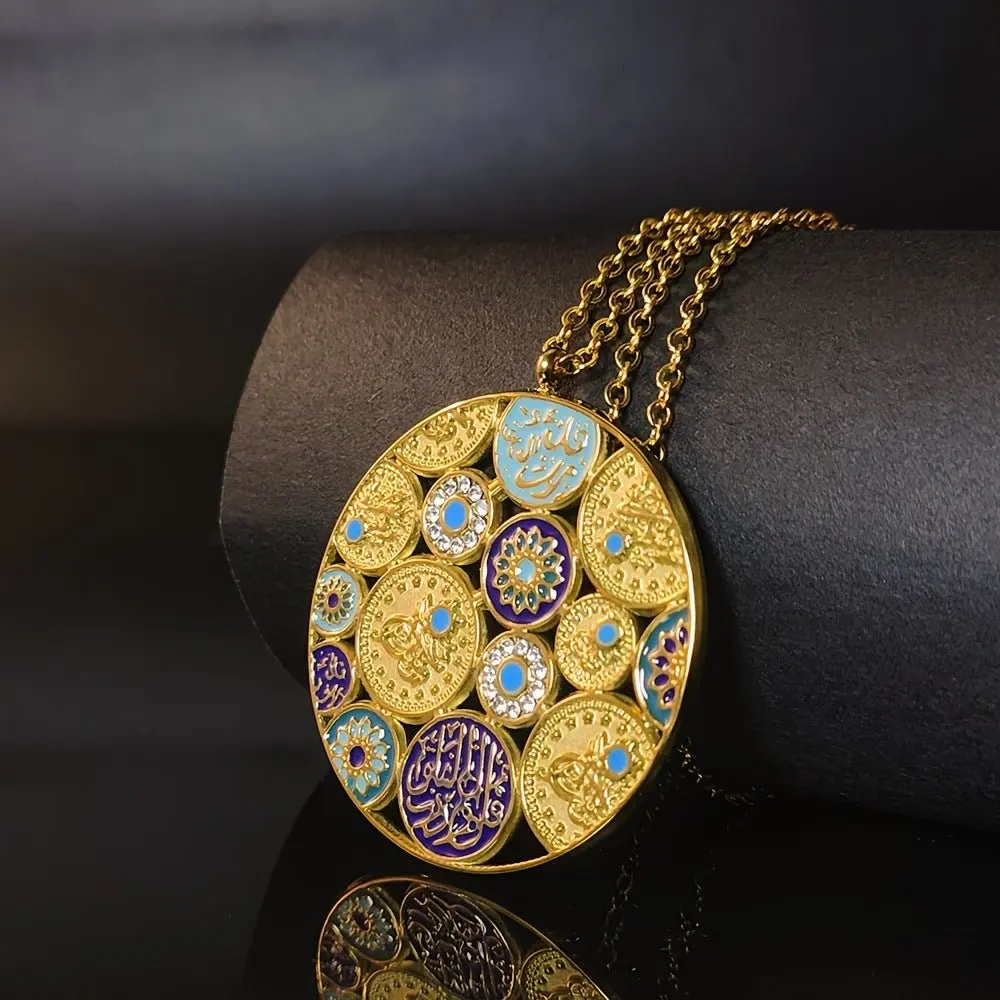 New fashion ethnic necklace Muslim Vintage Letter Pattern Jewely Stainless Steel 18K Gold Plated Zircon Necklace