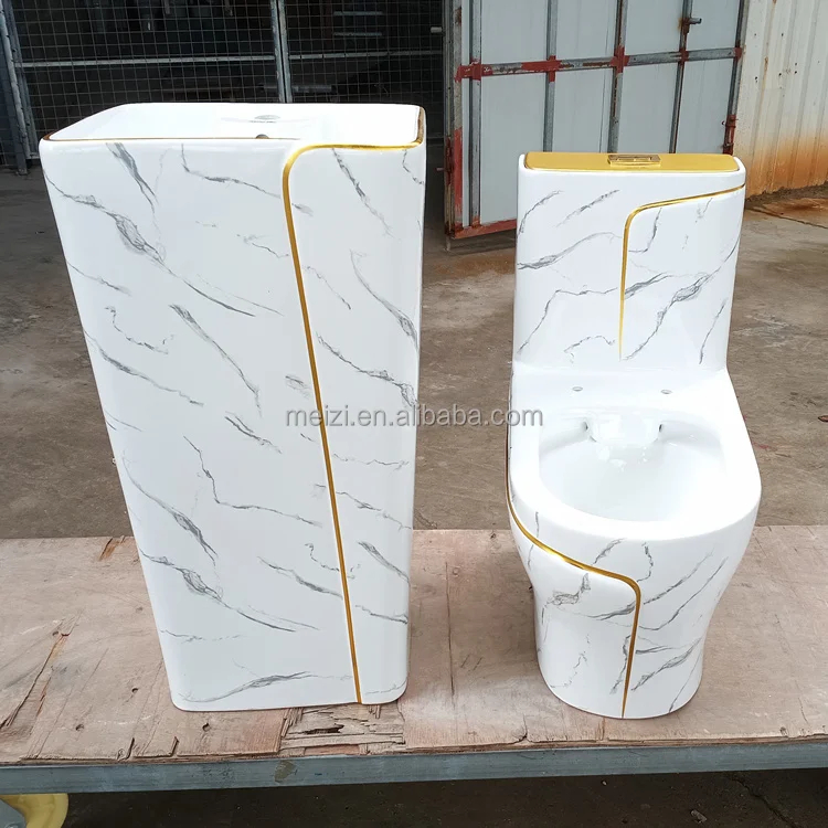 Marble sanitary ware suite wc one piece ceramic commode toilet and sink sets bathroom luxury
