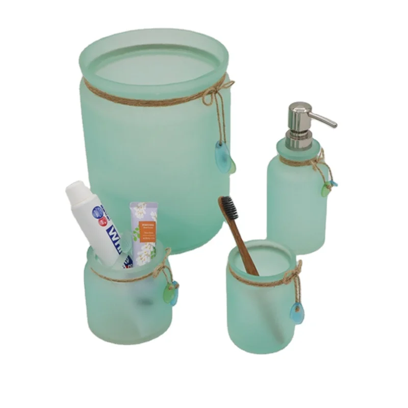 Modern Creative Frosted Glass Bathroom Accessories Set Hotel Resin Translucent Green Toothbrush Holder
