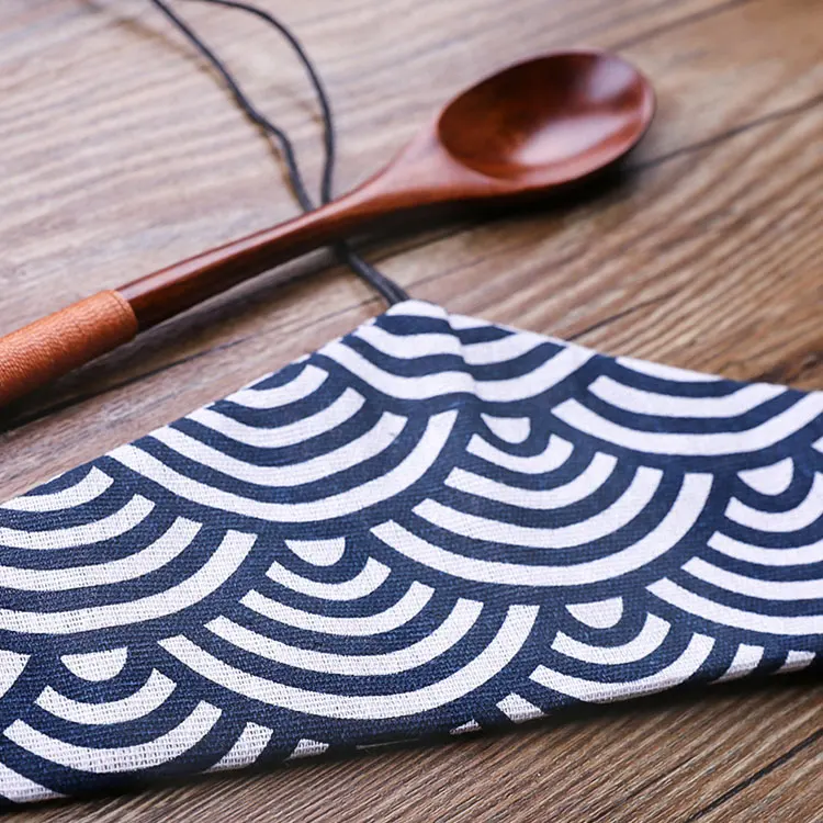 Japanese Personalizing Eco Friendly Adult Portable Long Handle Solid Wood Spoon Fork Chopsticks Cutlery Set With Cloth Bag