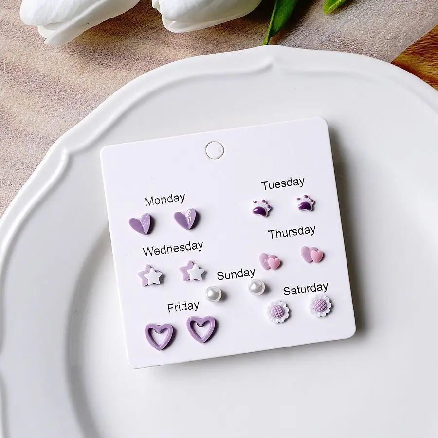 Ceramic Heart Ear Post Stud Earrings Mixed Color Flower Star Universe Planet Earring Girl Women Ear Daily Jewelry