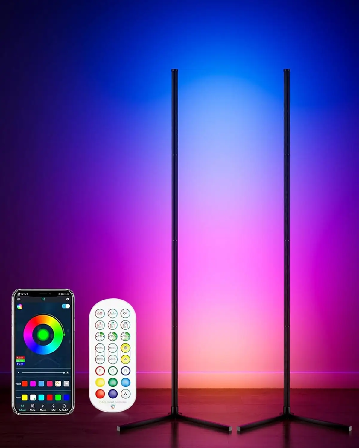 Led RGB Floor Lamp Minimalist Smart Led Floor Lamp Modern Design Led RGB Corner Color Changing Floor Lamp