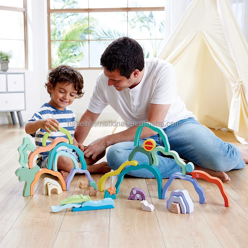 Hape Educational Play Baby Montessori Tower Toy Wooden Safari Elephant Arctic Polar Bear Stacker wooden building blocks For Kids