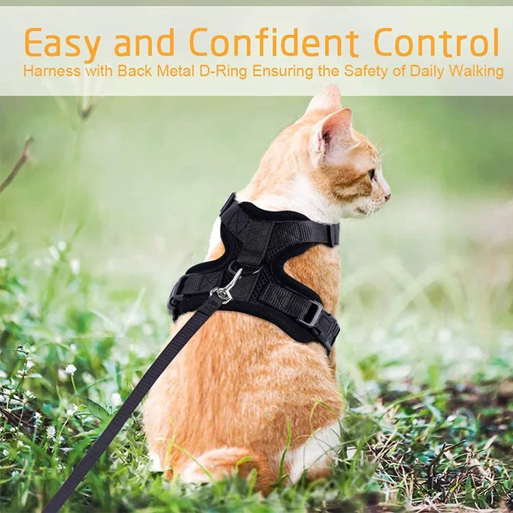 Pet travel adjustable cat vest wire custom mesh cat harness escape proof cat harness and leash set for walking