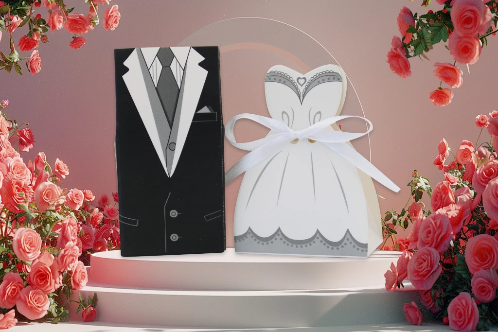 Bride and Groom Ribbon Wedding Favor Candy  gift box Bride Birthday Bridal Shower Decorations