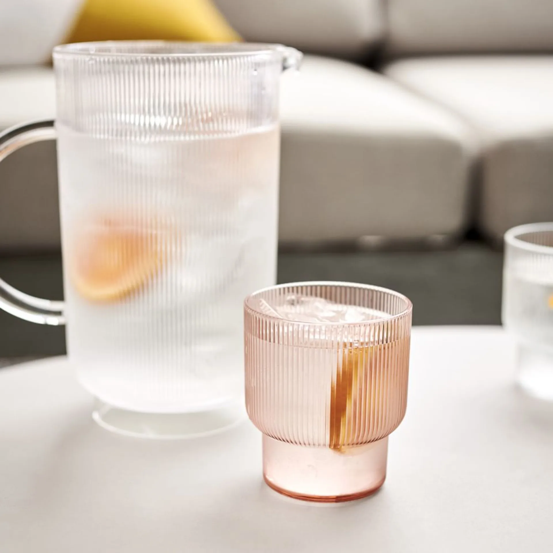 Stackable style Ribbed fluted vertical stripe Reeded Texture  Double old fashioned Glass Tumbler