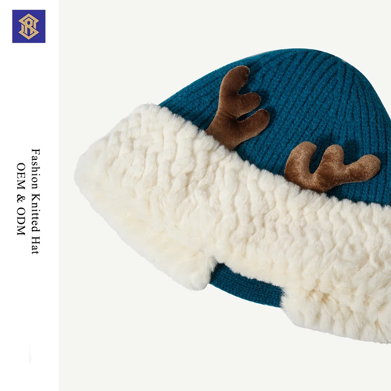 Christmas Knitted Antler Hat Winter Crochet Knit Cap Cute Reindeer Antlers Knitted Hat