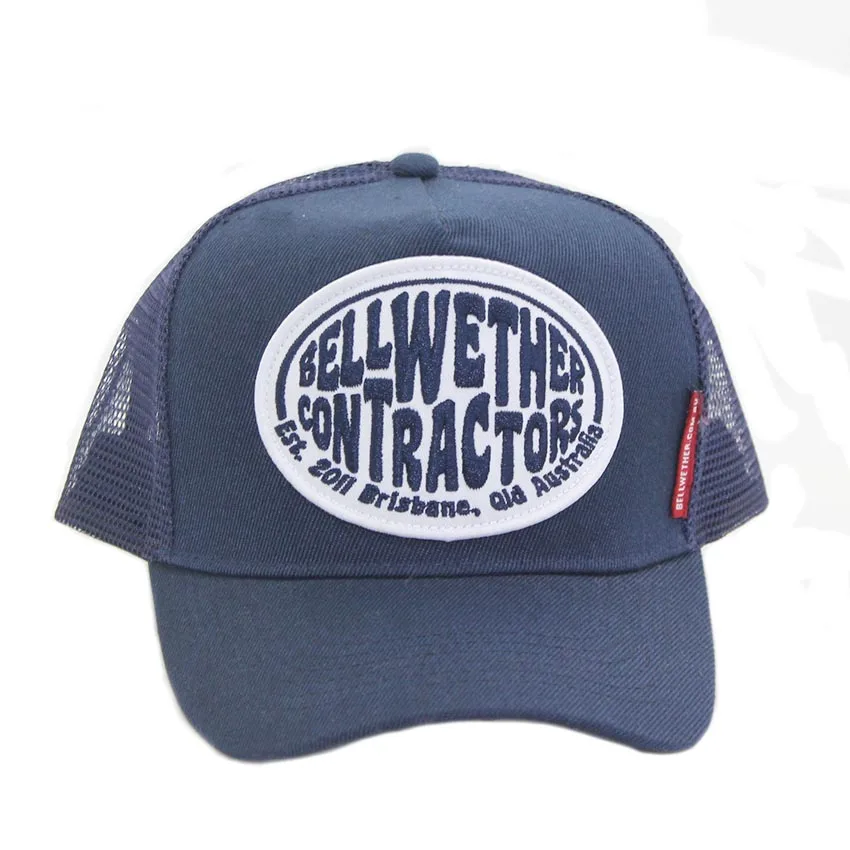 
High panel mesh trucker hat customized logo embroidery applique woven patch sports hats 