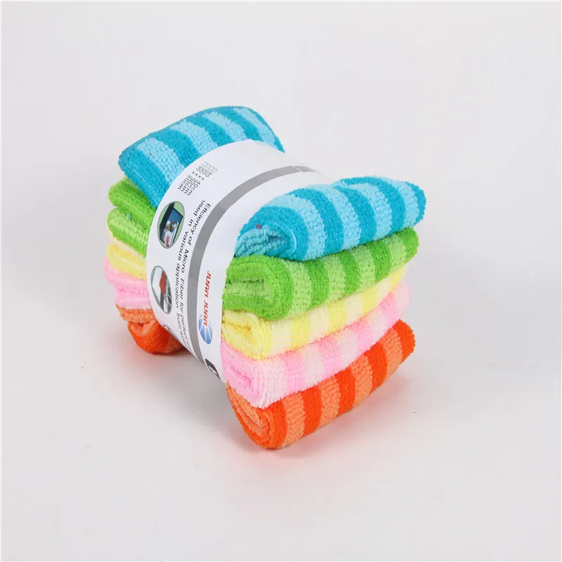 5pcs/set Multifunctional Striped Microfiber Rags Dishwashing Cloth Kitchen Supplies Kitchen Towel Rags