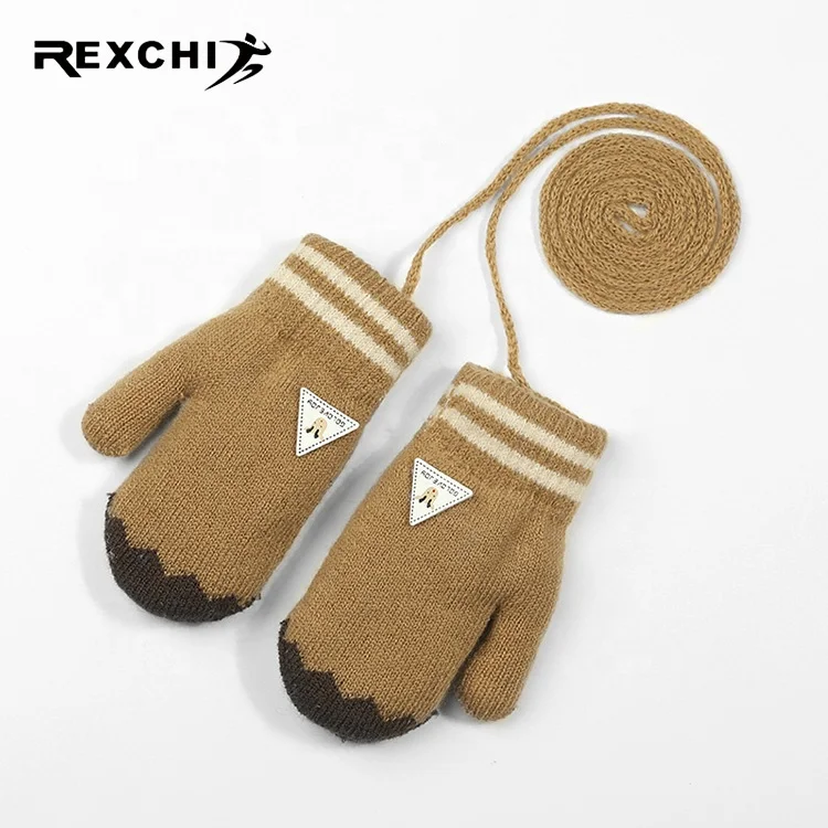 REXCHI DR47 Custom Winter Fashion Style Outdoor Knitted Warm Sherpa Lining Kids Boy Girls Glove and Mitten