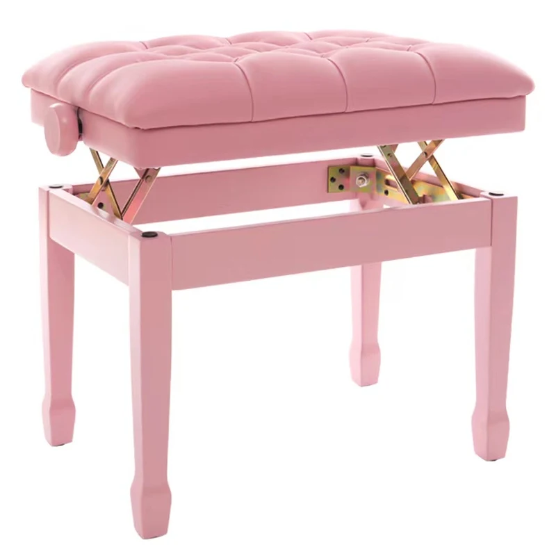 Velmer premium leather single piano bench with bookcase adjustable  pink lifting piano bench