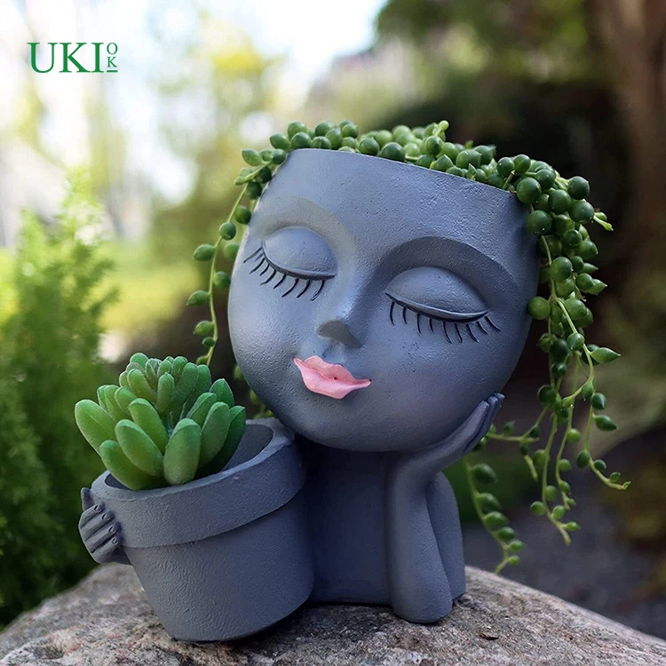 UKIOK Resin Meat Factory Wholesale Production  Garden  Human Face Family Plastic Flower Pots