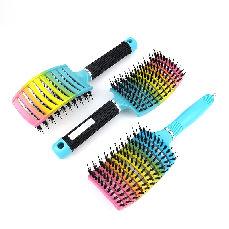 Парикмахерская изогнутая кудрявая щетина кабана щетка для распутывания волос