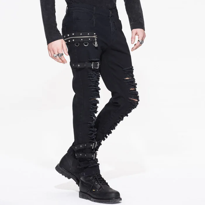 PT040 ready to ship best seller Devil fashion brand punk rock wear adjusted loops mens casual pants black ripped jeans