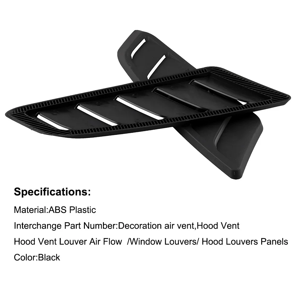 Universal Car Air Intake Scoop Bonnet Hood Vent Front Hood Vent Panel Trim Black 2Pcs