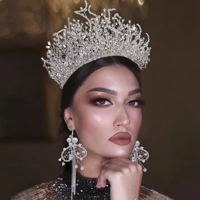 GENYA exaggerated exquisite bridal crown trendy stylish bridal crown diamond Tiaras Headpiece for Women 2024