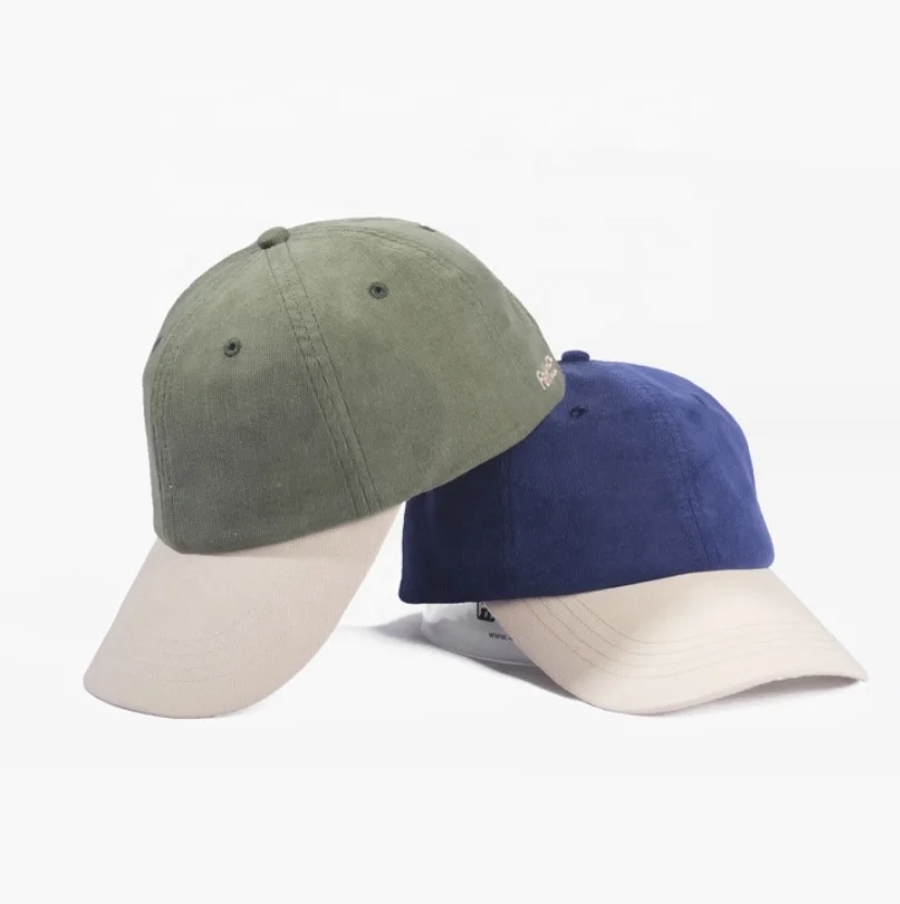 High Quality Two Tone Color Cotton Adjustable Dad Hat Unstructured Plain Sport Caps 6 Panels Corduroy Baseball Hats for Unisex