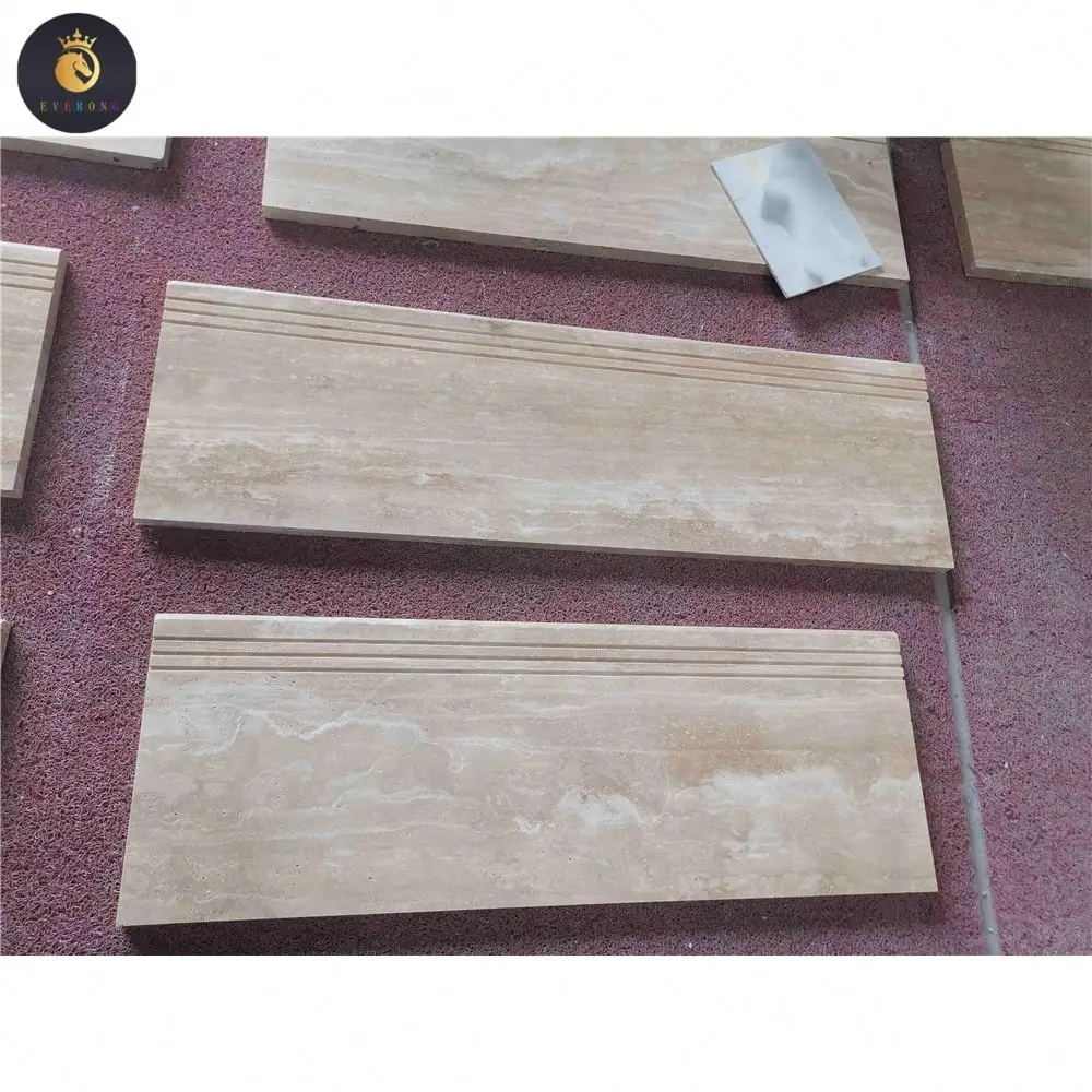 EV Wholesale Light Beige Natural Travertine Tiles Polished Indoor Outdoor Hotel Use Staircase Treads Travertine Tiles Turkey