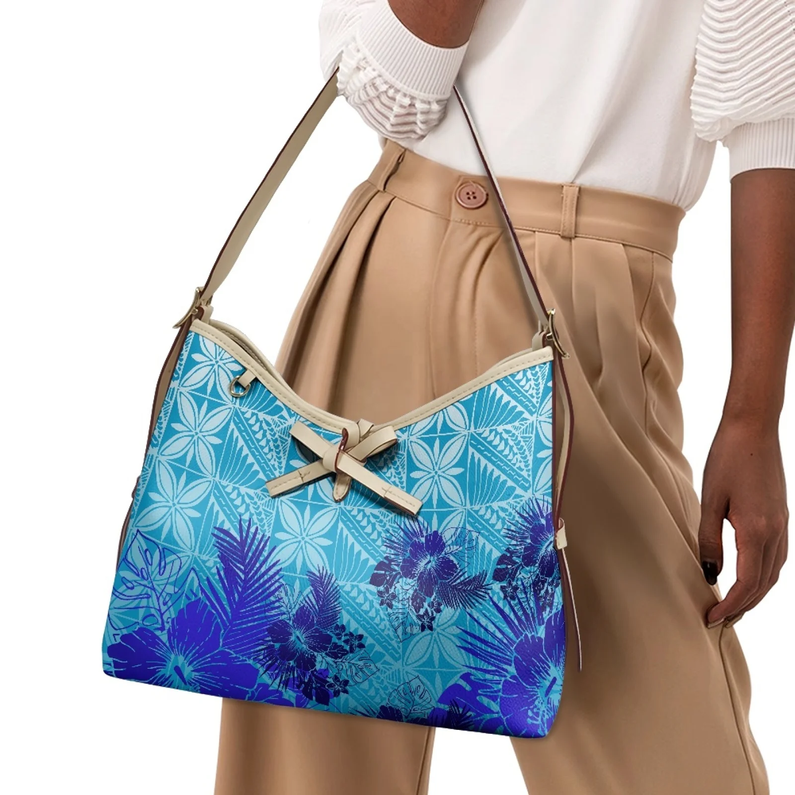 Hawaii Bags Women Handbags Ladies Floral Print Tote Bag With Pocket Luxury Samoa Tattoo Fashion Handbags For Woman