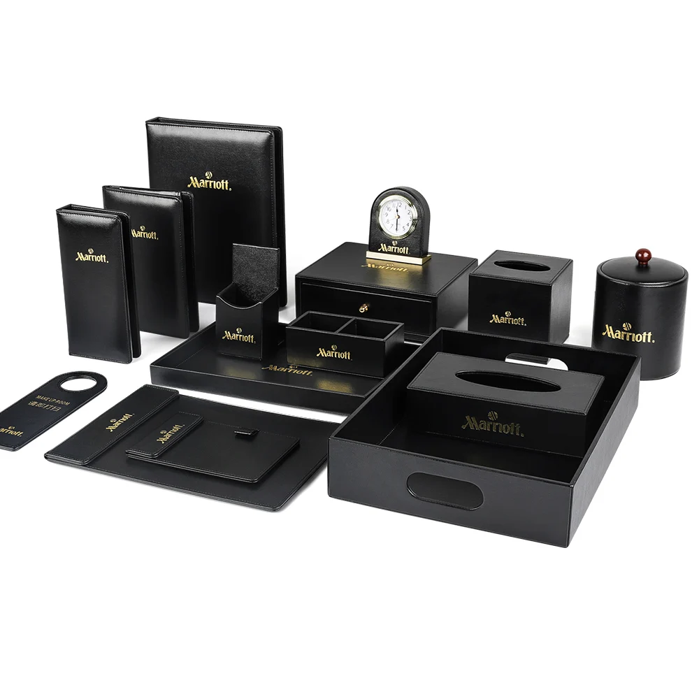 Hotel room leather accessories convenience tray rack set hotel disposable Tissue Box Remote Control Box