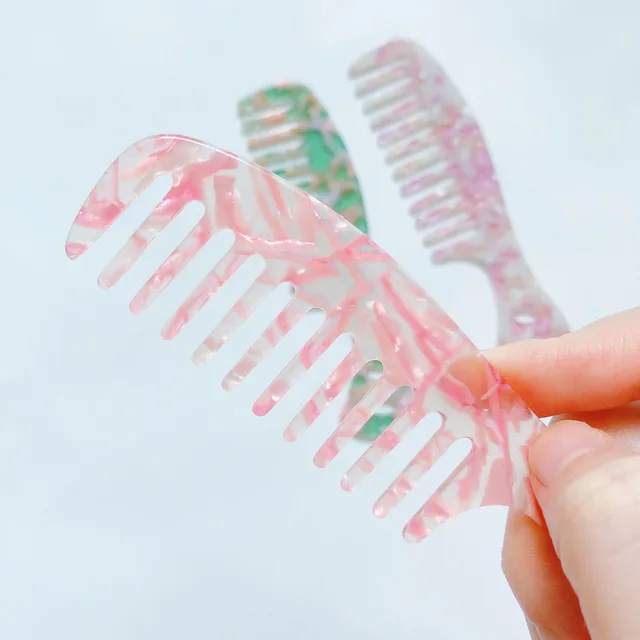 Light Color Carved Circle Hanging Floral Pattern Hair Comb Marble Stone Print Anti Static Resin Acid Curls Combs