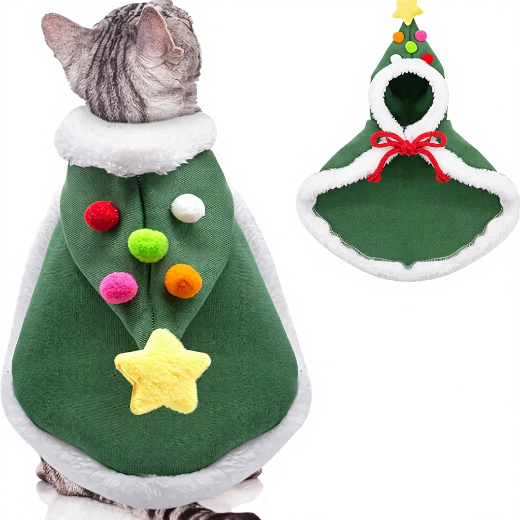 Классический зимний вельветовый костюм Санта-Клауса для кошек и маленьких собак с шапкой-звездочкой мягкий толстый хлопковый