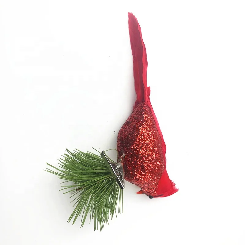 Feather Bird Red Cardinal Birds with Clips Christmas Tree Decor and Ornament
