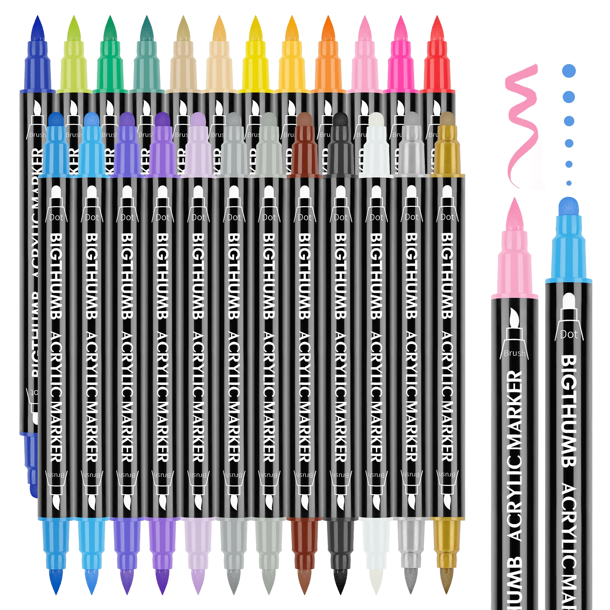 Dual Markers Brush Pens, 24 Fine Point Art Marker, Double Tip Colored Pen for Adult Coloring Hand Lettering Writing Planner
