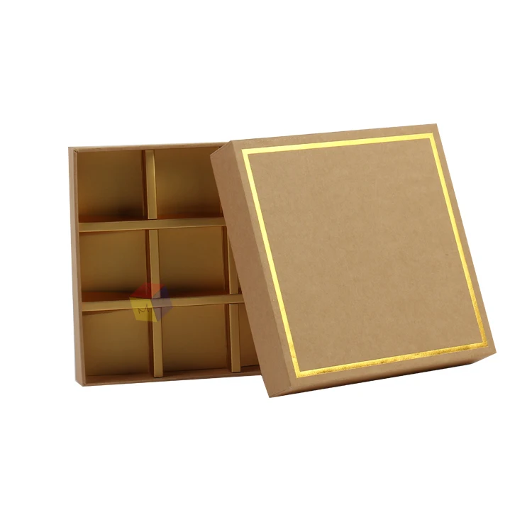 eco friendly food grade brown kraft paper gift candy packaging hard cover chocolate box with grid and divider