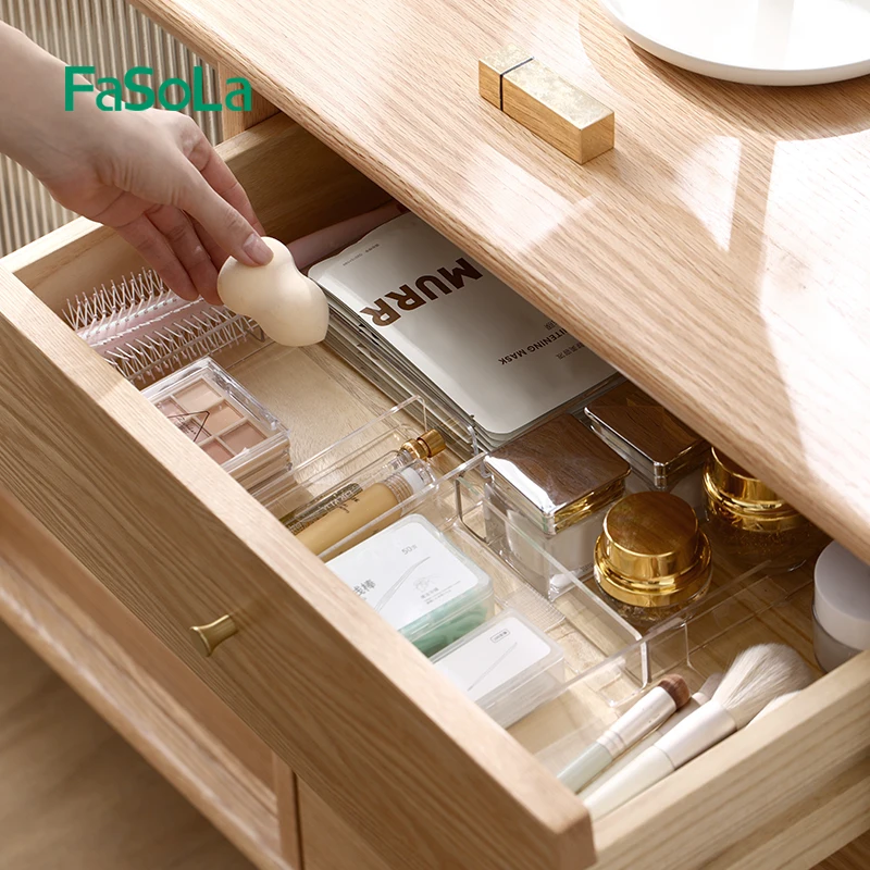 FaSoLa Drawer Dividers Organizers 2 Pack Kitchen Drawer Organizer Clear Plastic Drawers Separators for Bedroom Bathroom Closet
