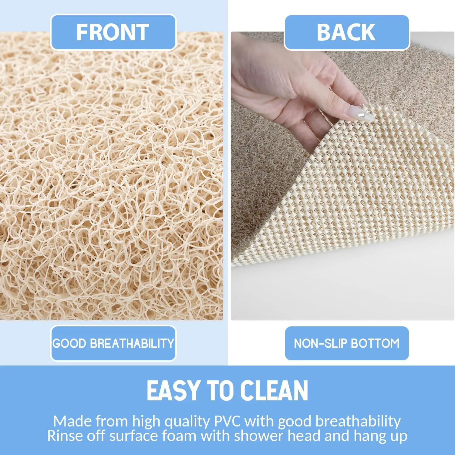Non-Slip Shower Bath Tub Floor Mat Soft PVC Loofah Bathroom Mats Foot Scrubber Rug Quick Drying Easy Cleaning Mats for Wet Areas