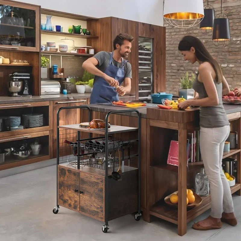 Ikegao 2023Hot Sale Wooden Dining Room Furniture Rolling Kitchen Island Trolley Cart with Wheels