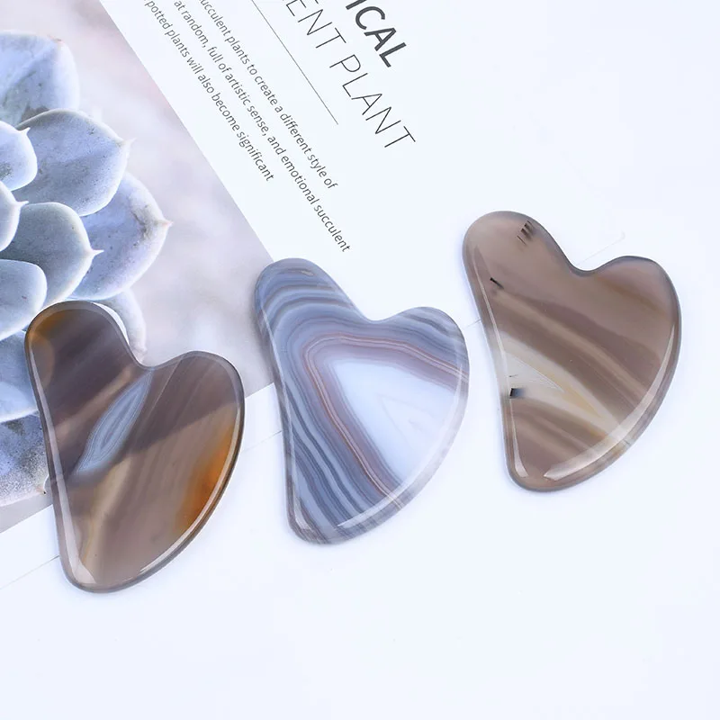 Popular Style Grey Agate Gua Sha Facial Tool Jade Guasha Anti Wrinkle Massager Wholesale Grey Agate Gua Sha Stone Face Scraper