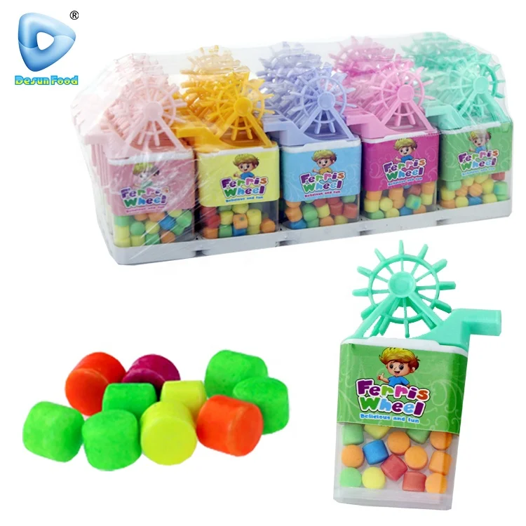 Hot selling plastics cartoon ferris wheel toy candy with whistle