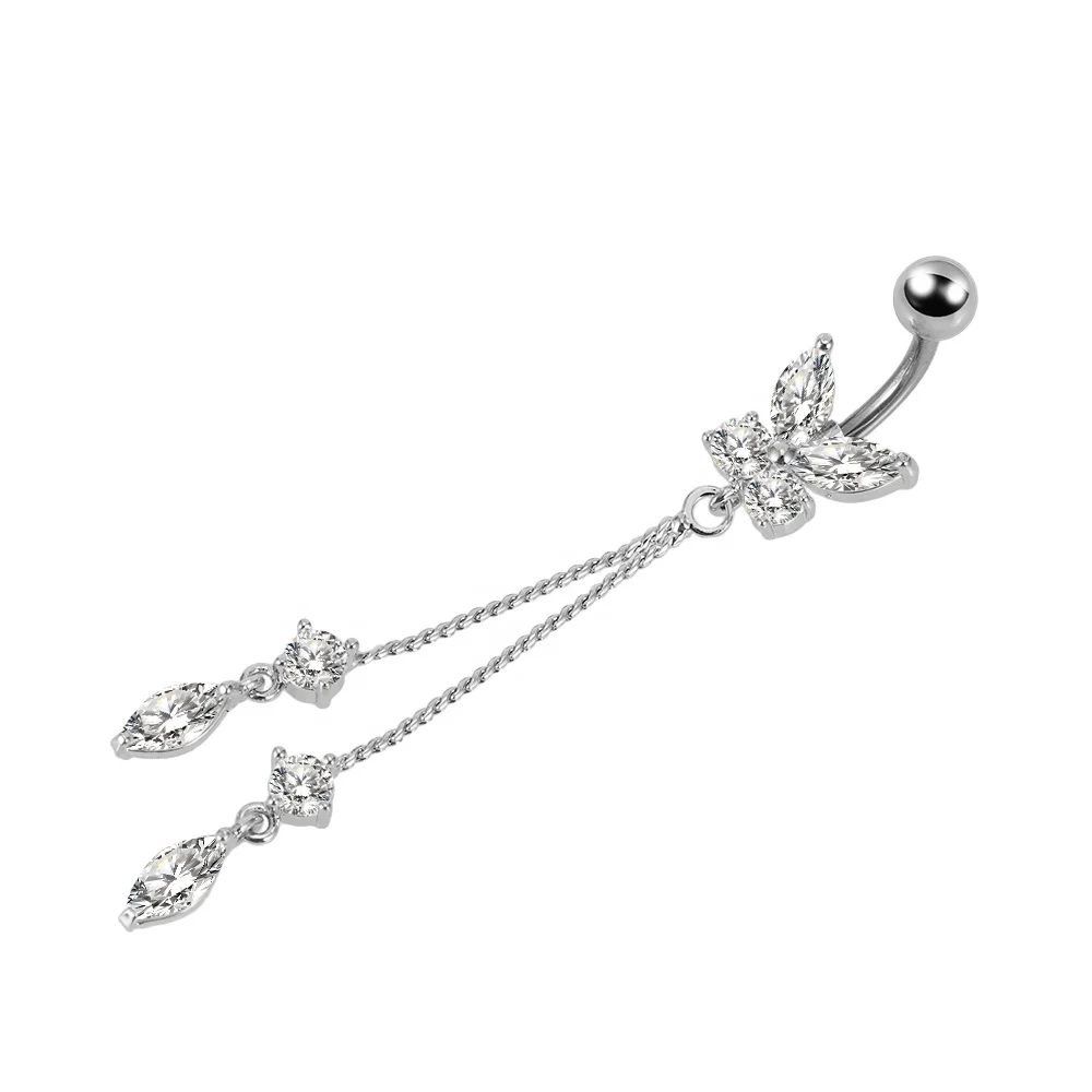 Long tassel belly ring new butterfly navel button ring fashion jewelry banana ring female male