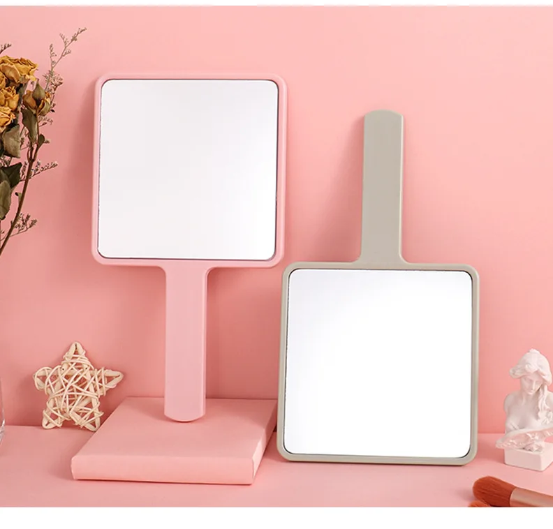 Wholesale Square Plastic Pocket Mirror Large Handheld Makeup Portable Handle Mirror Can Print Logo Beauty Salon