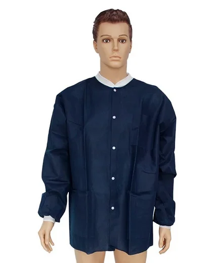 
Полипропиленовое одноразовое лабораторное пальто длиной до колена с отложным воротником 