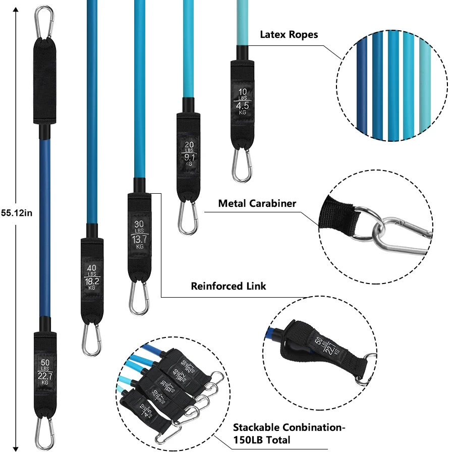 Upgraded 11PCS Stretch  Rubber Gym Training Tensile Expander