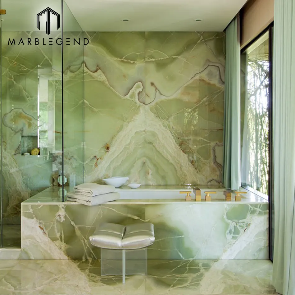 Transparent Marble Stone Open Book Green Onyx Slab bar Top Living Room Wall and Floor Decorative