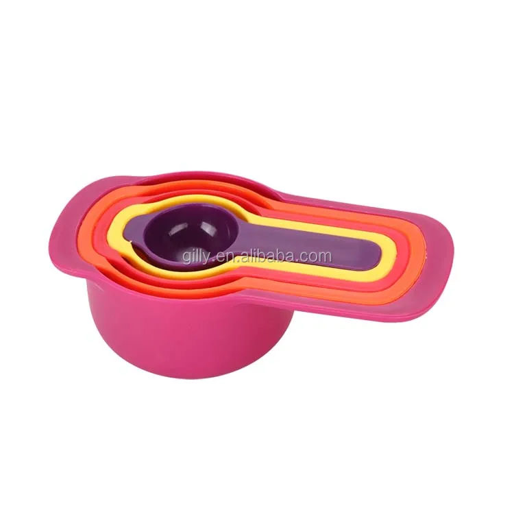 Kitchen use 9pcs compact food preparation set salad bowl set with measuring cups set colander stainless steel mesh sieve