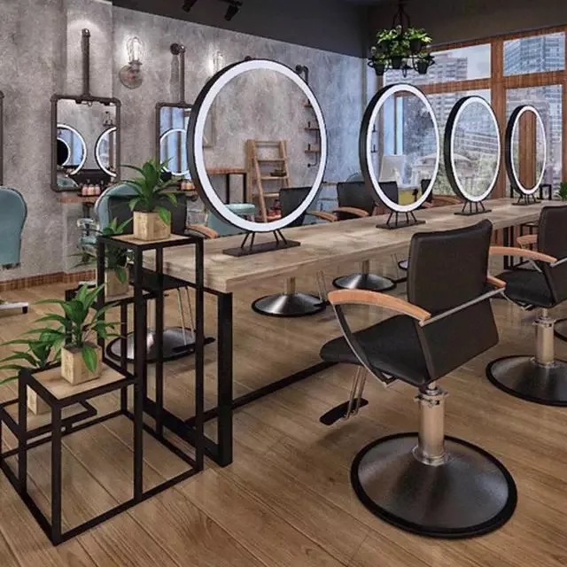 led round mirror station double sided salon styling station