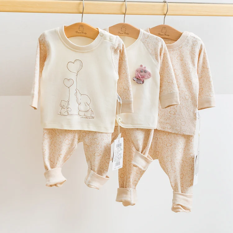 Organic cotton heart shaped animal bodysuit baby children pajamas baby clothing set