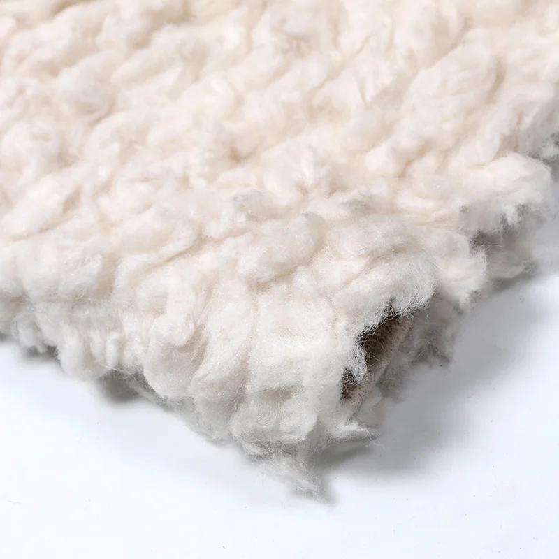 Winter Ladies Women Beige Long Elegant Plush Sheep Shearing Wool Fur Coat New Arrival