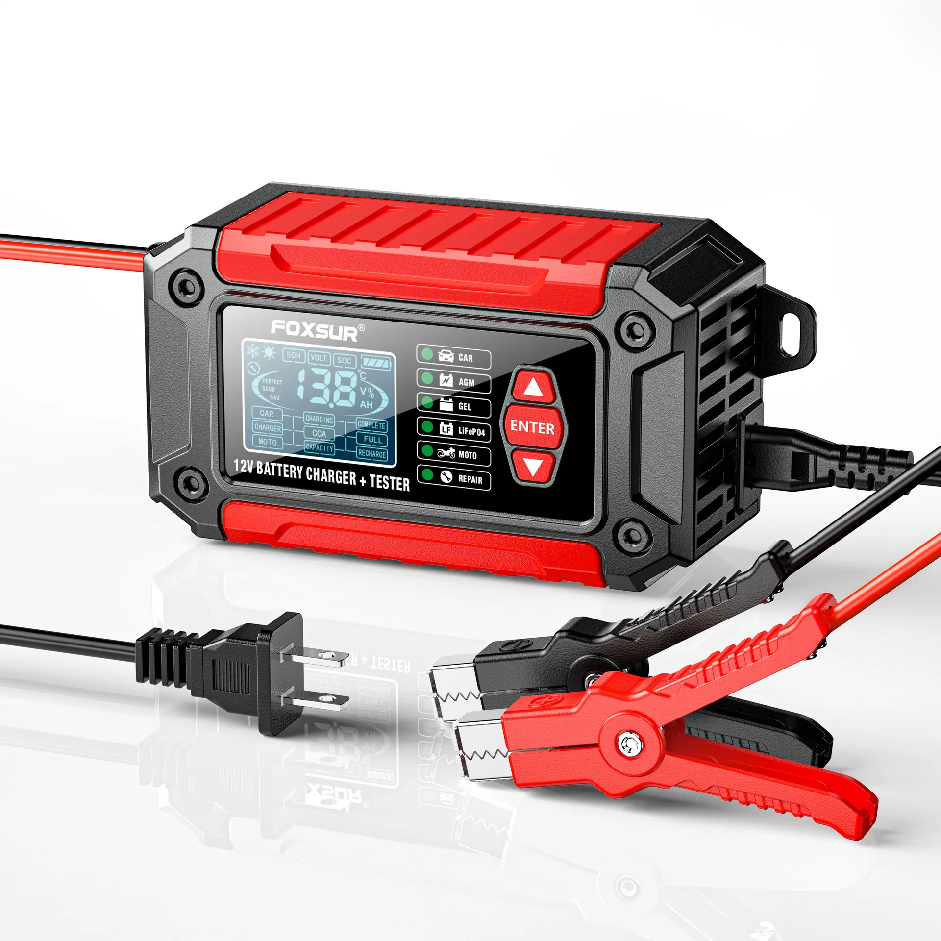 Battery Charger and Battery Tester 2 in 1 for Automotive Motorcycles Bike 12 v Battery Charger